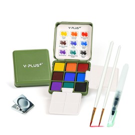 YPLUS Pocket Watercolor Paint Kit, Portable Travel Art Kit with Brush, Water Color Palette Painting Gift for Beginners Artist Kids Adults