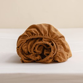 Simple&Opulence 100% Linen Fitted Sheet Queen(1 Piece), 14 Inch Deep Pocket Mattress Cover Natural French Flax Stone Washed Farmhouse Soft Breathable Bottom Sheets-Rust