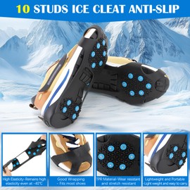 UNITACKLE Anti Slip Ice Cleats, Ice Snow Traction Cleats for Walking on Snow and Ice, 10 Steel Studs Crampons, Ice Snow Grips with Extra 20 Replacement Studs for Shoes and Boots