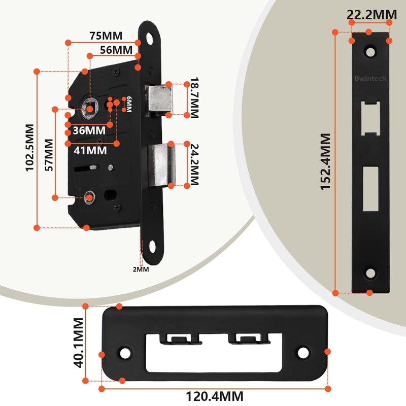 Bwintech 1 PCS Matt Black Bathroom Lock 75mm (3 Inch)