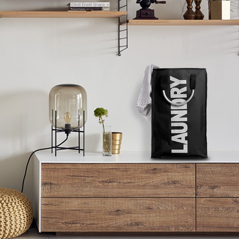 IHOMAGIC Portable Polyester Laundry Bag, Foldable Laundry Hamper with Aluminum
