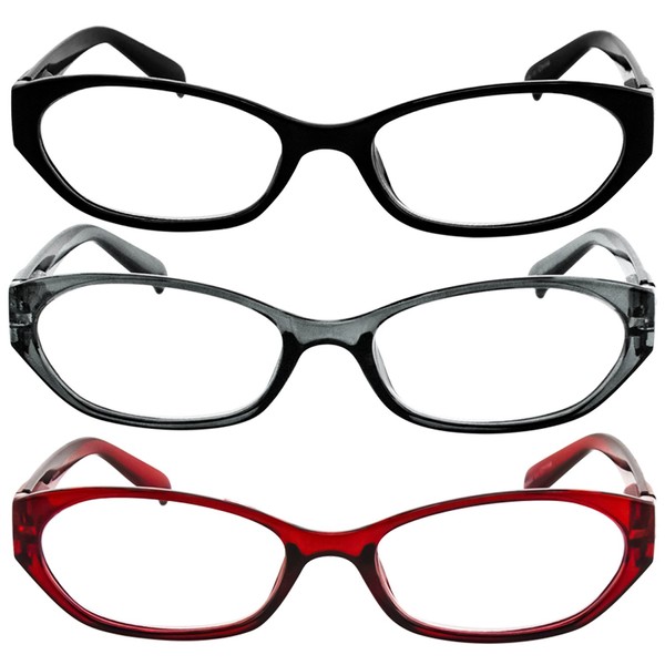 TruVision Readers Reading Glasses – 9502HP- 3 PK – Red Gray Black – 2.00