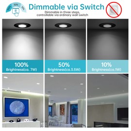wowatt 5 x 7 W Recessed Spotlights, Black, 3 Levels, Dimmable, IP44, Bathroom Recessed Spotlights, Flat, 230 V Ceiling Spotlights, 700 lm, Cool White, 6000 K, Replaces 70 W Halogen Recessed Lights,