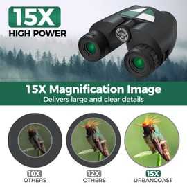 URBANCOAST 15x32 Compact Binoculars for Adults, High Power Lightweight Small Binoculars with Phone Adapter for Concert Cruise Ship Hiking Bird Watching Travel Safari Viewing Football Sports