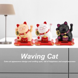 Gato de la Suerte Que agita el Brazo, Gato de la Suerte Chino con energía Solar, Figuras de Gatos pequeños coleccionables para el hogar, la Oficina y la decoración del Coche (Negro)