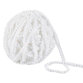 NBEADS 50 Yards Mini Pom Poms Trims, 3/8 inch Ball Fringe Trim Sewing Ribbon Crafts Pompoms Tassel Lace for Sewing Pillow Clothing DIY Crafts Party Home Decoration, White