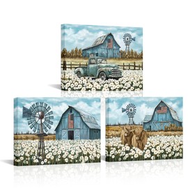 Conipit Farmhouse Canvas Wall Art Old Barn Painting Windmill Barn Pictures Old Truck Barn Artwork Prints Farm Landscape Artwork Wall Decor (medium)