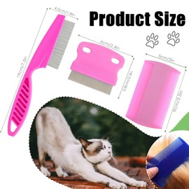 3 Pack Flea Lice Comb, Flea Comb for Dogs Cats, Stainless Steel Dog Cat Grooming Combs, Fine Teeth Pet Comb Grooming Set, Dog Hair Comb Grooming Tool for Removing Tear Stains, Fleas, Dandruff（Pink）