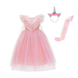 Lito Angels Fairy Princess Magic Unicorn Costume Dress Fancy Dress with Cape and Headband for Children Girls Size 5-6 Years 116 Pink (Tag Number 130)