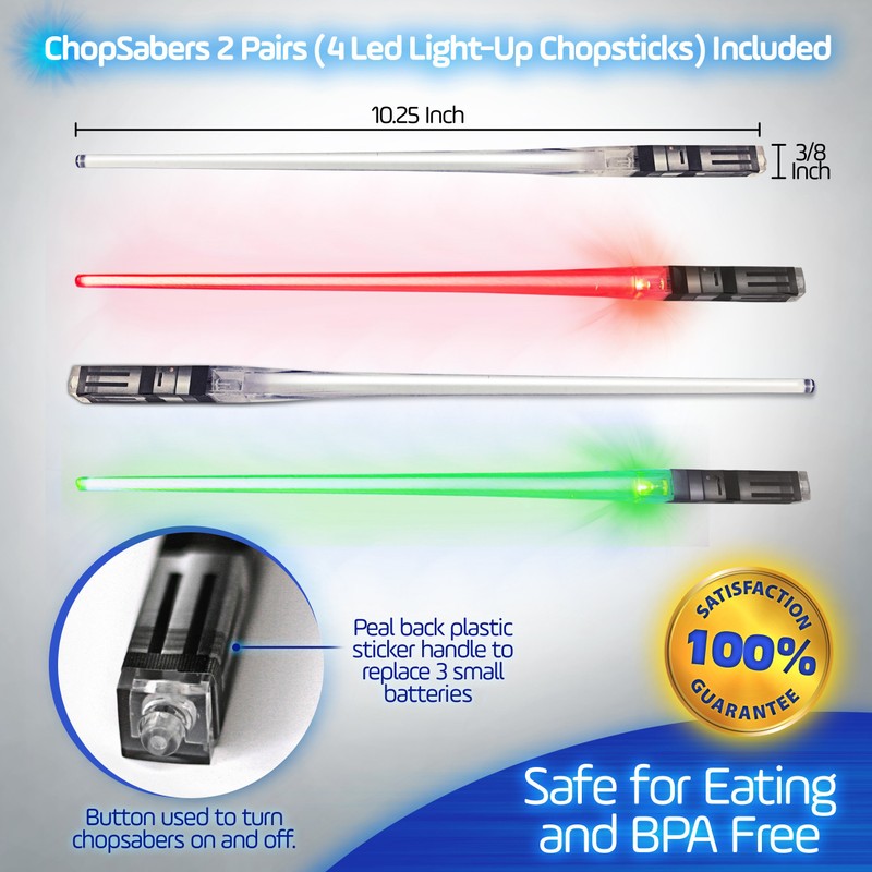 ChopSabers Lightsaber Led Light Up Chopsticks (4 Pairs, Red Green