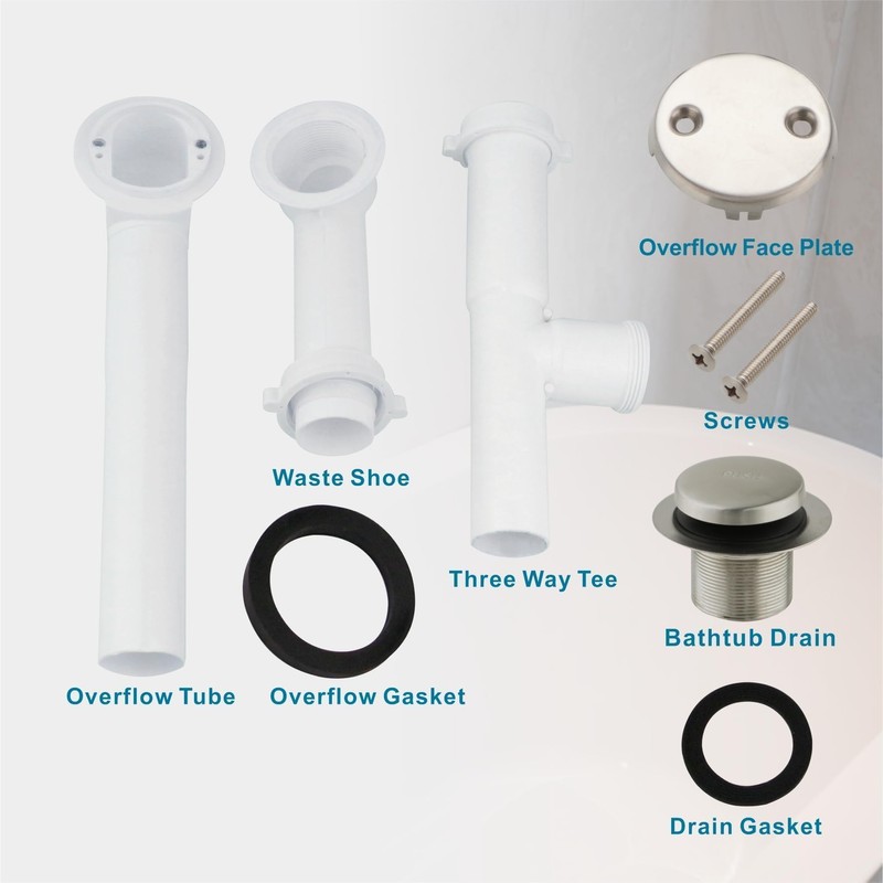 Tubular Bath Tub Drain Kit 1-1/2" with Brushed Tip-Toe Bathtub