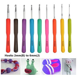 JOZEA Set of 53 Ergonomic Crochet Hooks in Case, 9 Rubber Grip Hooks 2.0 mm - 6 mm and 8 Bamboo Hooks 1.0 mm - 2.75 mm Comfort Grip for Arthritic Hand Accessories Included
