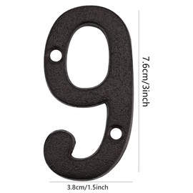 Suithink 3 Inch Black Metal Digital Arabic Numbers Cast Iron House Sign Door Plate DIY Address Numbers for Cafe Wall Courtyard Decor Creative Address Door Numbers with Fixing Screws (9)