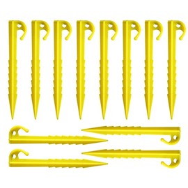 12 Pcs Heavy Duty Plastic Tent Stakes Plastic Tent Pegs for Campings Outdoor and Garden Lawn 3 Shapes,Yellow (Style 1 Serrated Edges 5.9 inch)