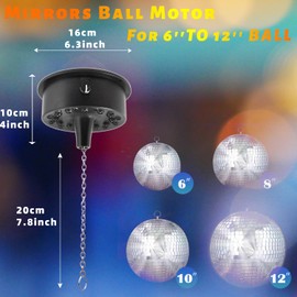 DGRIVERGOD Disco Ball Rotating Motor with Chain 5RPM-10RPM Adjustable Speed,Plug/Battery Powered Mirror Ball Motor with 24 LED Beads for Disco Lighting Suit for 6 8 12 Inch Disco Ball (Not Included)