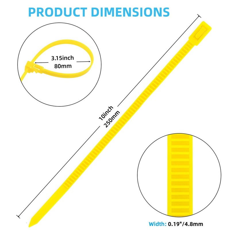 25 Count 10 Inch Reusable Cable Ties Yellow ?Heavy Duty