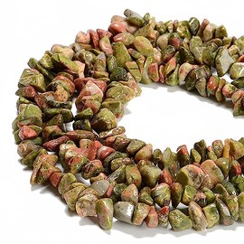 PLTbeads 7-8mm Natural Green Unakite Gemstone Chips Beads Healing Crystals Waist Bracelets Necklace Kit Irregular Stone DIY Crafts Design Jewelry Making