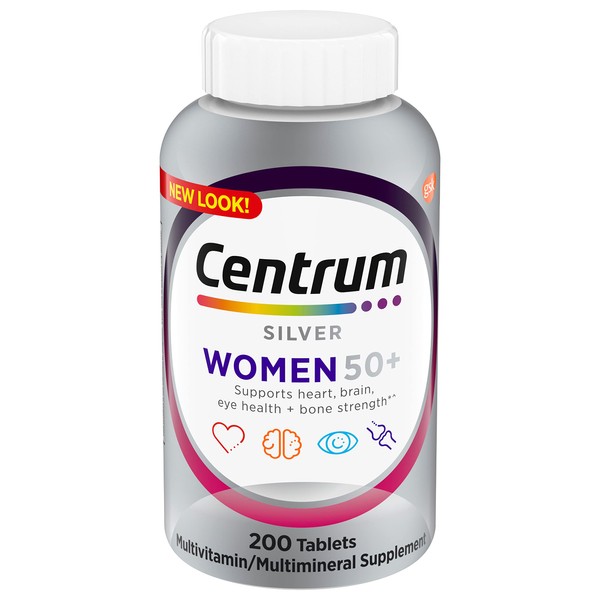 Centrum Silver Women's Multivitamin for Women 50 Plus, Multivitamin/Multimineral Supplement with Vitamin D3, B Vitamins, Non-GMO Ingredients, Supports Memory and Cognition in Older Adults - 200 Ct