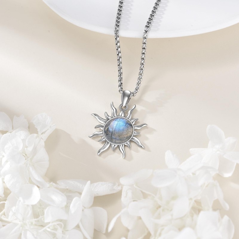 ONEFINITY Sun Necklace 925 Sterling Silver Labradorite Pendant Sun Jewelry