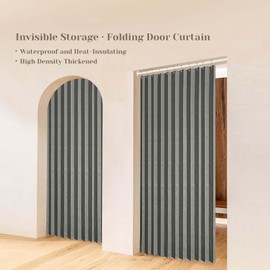 Linen Pleated Folding Magnetic Curtains for Closet and Patio Doors - Room Divider With Tiebacks - Accordion Blinds for Sliding Glass and French Doors - 25x40 Grey