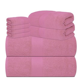 Lenenz Complete Towel Set - 8 Pack Soft and Absorbent Cotton Bath Towels for Bathroom, Hotel, and Spa - Quick-Dry, Towels Set 27x54'' (Pink)