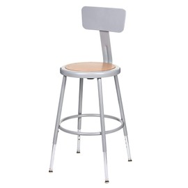 (2 Pack) OEF Furnishings Height Adjustable Grey Shop Stool With Backrest, 18-27" High
