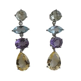 Gruner Amethyst, blautopas, Amethyst und Citrin Erklärung 925 Sterling Silber Post Ohrringe - Natürlicher Edelstein - Geburtstagsgeschenk - Weihnachtsgeschenk - Handgefertigte Geschenkideen für Frauen