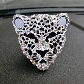 Bling Leopard Lüftungsclips Kristall Leopard Auto Diffusor Vent Clip Strass Leopard Auto Bling Zubehör Auto Innenraum Dekor (Silber)