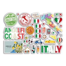A5 Sticker Sheet Amalfi Coast Landmarks Vinyl Stickers - Italy Italian Stamps Skyline Flag Travel Holiday City Scrapbook Aesthetic #80488