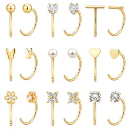 Chihayafuji 14K Gold Huggie Half Hoop Earrings,Cartilage Helix Open,Backless Earrings for Women,9 Pairs Hypoallergenic 316L Stainless Steel Jewelry Set,Trending Valentine's Day Gifts