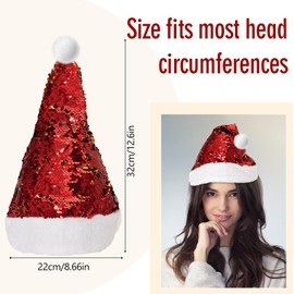 WINKIO Santa Hat, Sparkly Christmas Hat for Adults Kids, Luxury Plush Xmas Hat with a Pompom for Christmas Fancy Dress New Year Festive Party Supplies