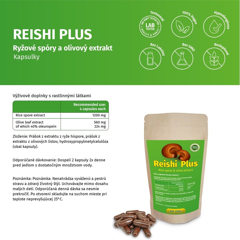 Reishi Sporen Extrakt mit Olivenblatt-Extrakt (40% Oleuropein) Kapseln, Vegan (360