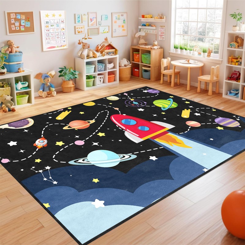 Space Rug - Space Rug for Boys Room Cartoon Solar