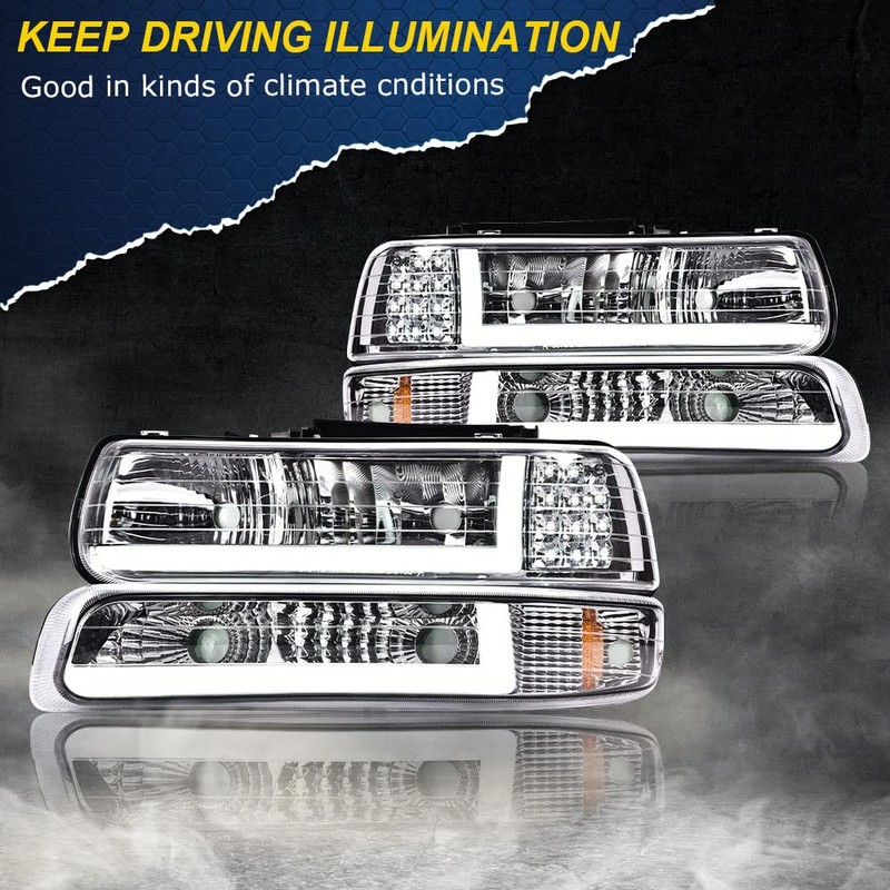 G-PLUS LED DRL Headlights Compatible with 1999-2002 Chevy Silverado/2001-2002 Silverado