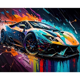 Aihonmin Paint by Numbers for Adults,Cool Sports Car,DIY Acrylic Watercolor Painting by Numbers for Kids Beginners Cool Car Painting Arts Craft Gift for Man's Car Lover(16X20 inches DIY Frame)
