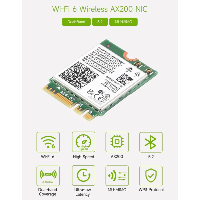 Waveshare Wireless AX200 NIC, Gigabit Dual-Band Wi-Fi 6, 802.11AX Standard,