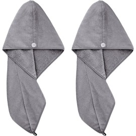 Polyte - Toalla Turbante para el Pelo - Microfibra - Gris Oscuro - 31 x 71 cm - Pack de 2