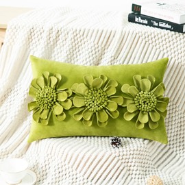 VOGOL 3D Flower Patchwork Throw Pillow Cover for Bedroom, Modern Artist Green Sunflower Lumbar Pillowcase Covers for Home Decor Sofa, 12x20 Inches