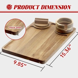 Couch Arm Table, Acacia Wood Sofa Arm Tray Clip on Couch Arm with 360°Rotated Phone Stand Drink Holer on Armrest