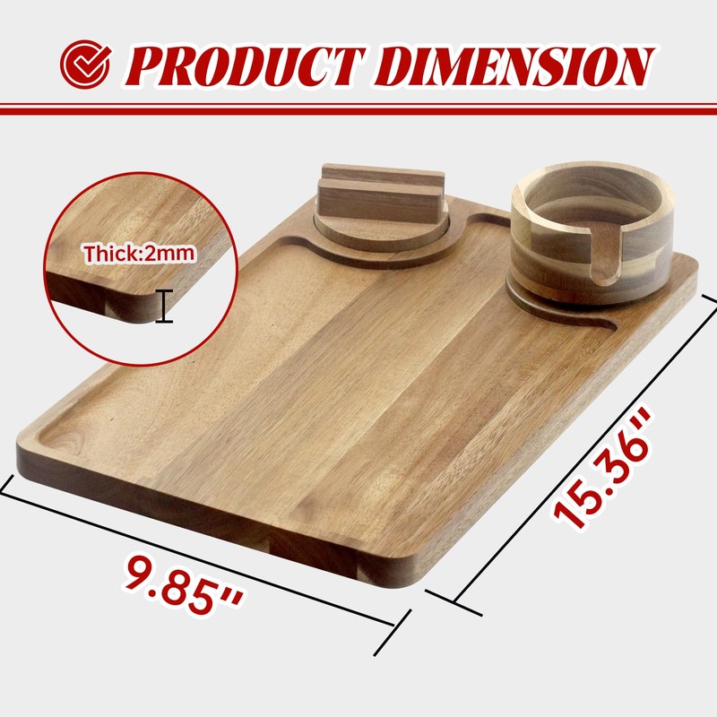 Couch Arm Table, Acacia Wood Sofa Arm Tray Clip on