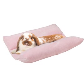 Soft Rabbit Bed, 15.7" x 14" Warm Thickened Bunny Concave Bed, Cuddle Cushion Plush Mat with Cotton Lounger Pillows, Small Pet Flop Mat for Cage Sleeping Indoor, Pink
