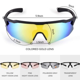 Sports Sunglasses Bike Cycling Sunglasses for Men Women with 5 Interchangeable Lens,Polarized Sunglasses with Anti-Uv400 for Driving Fishing Golf