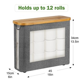 Bamboo Toilet Paper Basket With Lid - Storage Holder and Bathroom Organizer for Tissue, Free Standing Bin With Handle