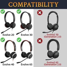 SOULWIT Replacement Earpads for Jabra Evolve 65/40/30/20 Headphones, Ear Pads Cushions for Evolve 65UC 65MS/40UC 40MS/ 30US 30MS 30II/20SE 20UC 20MS Headset (Black)
