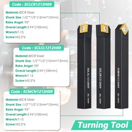 Donken Turning Tool Set 12 mm, 4-Piece Carbide Lathe Chisel, S12M SCLCR09, SCLCR1212H09, SCLCL1212H09, SCCMN1212H09 Drill Rod Rotary Tool Holder with CCMT09T304 and T15 Screw Fasteners