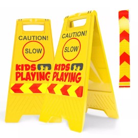 Budgetizer 2 Pack Kid Playing Caution Sign - Children Safety Slow Road Yard Sign Reflective