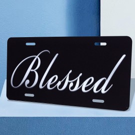 Blessed License Plate Christianity License Plate Funny Car Decoration Vanity Tag Stainless Steel License Plate Frame Fits Any Standard Us License Plate Holder 6.2x12.2 Inch for Women Men