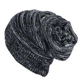 haozaikeji Slouch Beanie Hat Men Winter Knitted Beanie Fleece Lining Thermal Mens Slouch Winter Caps Unisex Warm Comfortable Winter Accessories, Black, Red & Grey