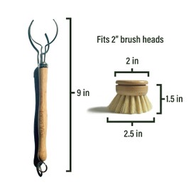 Larga Vitae Wooden Dish Brush Handles Made of Renewable, Biodegradable Bamboo, 3 Replacement Handles for Round 2 in Wide Tampico, Palm, Sisal Hemp, and Other Natural Fiber Bristle Brush Heads (Thin)