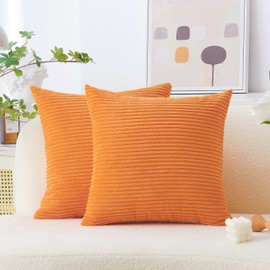 Home Brilliant Orange Cushion Covers 45 x 45 Home Decorations, Super Soft Cushion Cover, Striped Corduroy Scatter Cushions Decorative Handmade Throw Pillows for Bed Sofa Car, 18 inch, Set of 2, Orange